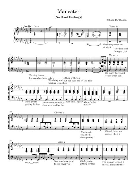 Maneater (No Hard Feelings) Sheet music for Piano。